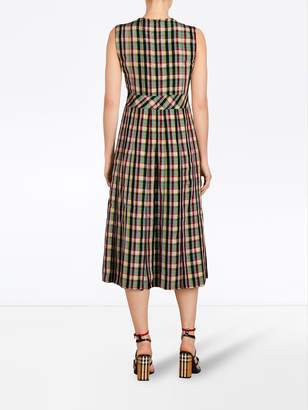 Burberry sleeveless pleat detail check georgette dress