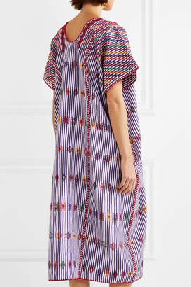 Pippa Embroidered Striped Cotton Kaftan - Purple
