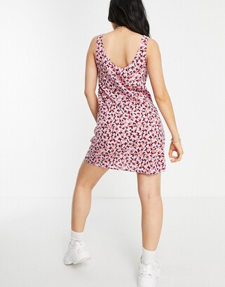 PIECES Petite exclusive mini shift dress in pink butterfly print