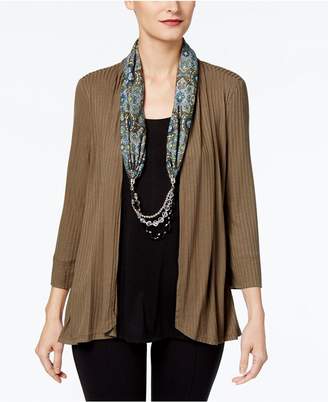 NY Collection Layered-Look Top & Beaded Scarf
