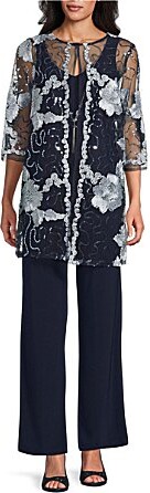 R & M Richards R M Richards 34 Sleeve V-Neck Embroidered Soutache Sequin Jacket 3-Piece Pant Set