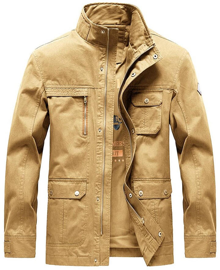 Yz Henoeng Military Jacket Men Cotton Spring Cargo Multi-Pocket Army Jackets  And Coats Khaki L - ShopStyle