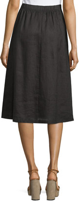 Neiman Marcus Linen A-Line Midi Skirt, Black