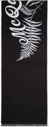 Alexander McQueen Black and Off-White Wool Fern Logo Scarf