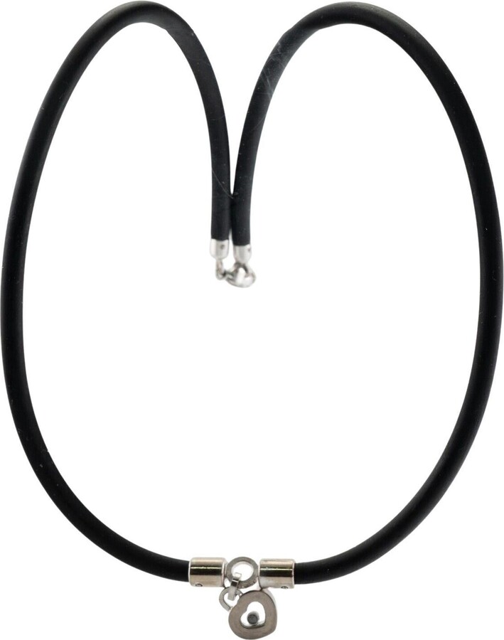 Chopard Black Diamond Heart Necklace Charm 18k White Gold Rubber Cord