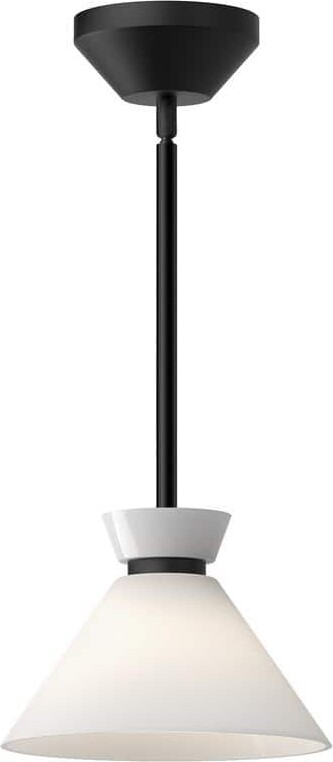 ALORA MOOD Halston 8 in. 1 Light 40-Watt Glossy Opal Glass/Matte Black Pendant Light