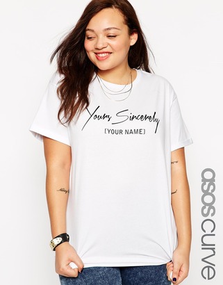 ASOS Curve CURVE Boyfriend T-Shirt With Yours Sincerely Print - White