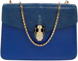 Bvlgari Blue Stingray and Leather Serpenti Forever Shoulder Bag