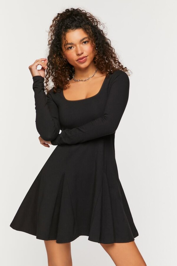 Long Sleeve Black Skater Dress | ShopStyle