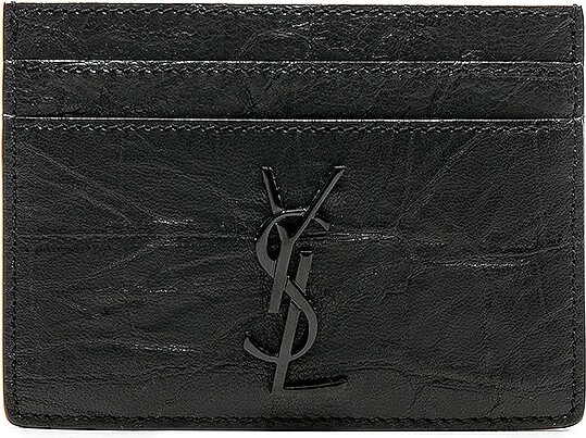 Saint Laurent Croc Embossed Cardholder in Black
