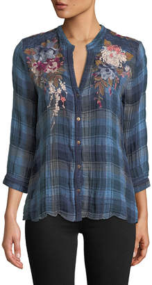Johnny Was Pascal Aragon Plaid Embroidered Blouse