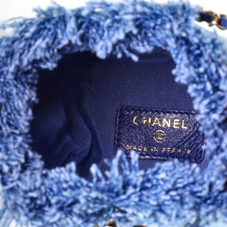 Chanel Blue Denim Logo Printed Quilted Mini Mood Bucket Bag Gold Hardware, 2022 (Very Good)