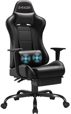 STARWELL Homall Gaming Chairs, Computer Chair with Footrest and Massage Lumbar Support, Height Adjustable Game Chair with Headrest and Swivel Seat (Black)