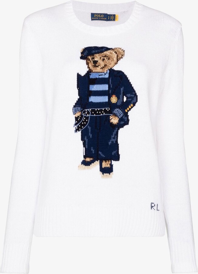 Polo Ralph Lauren White Polo Bear Crew Neck Sweater - ShopStyle