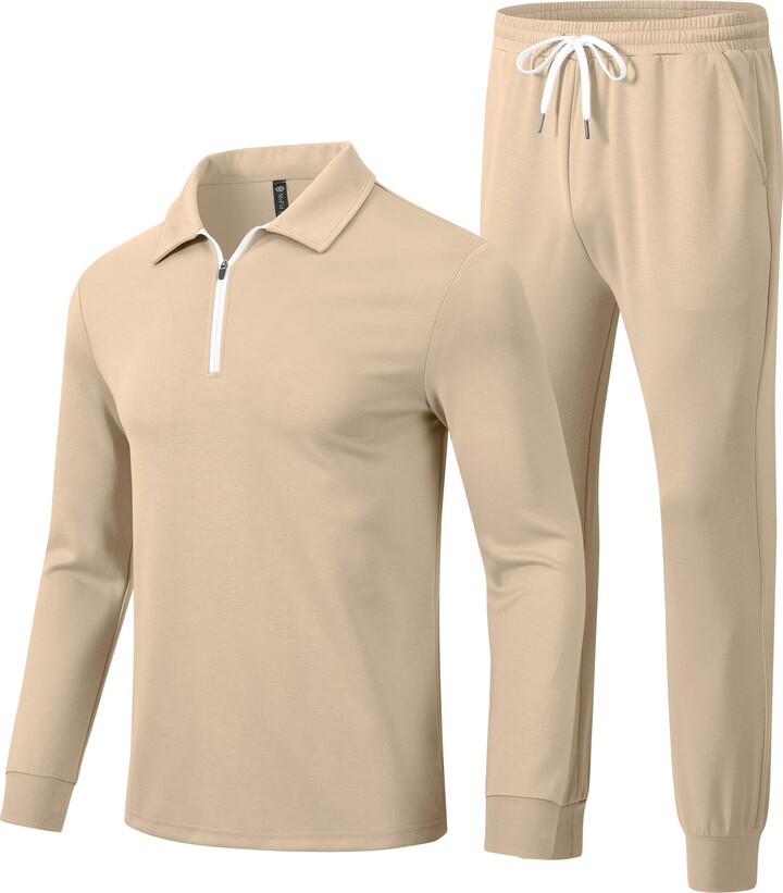 MoFiz Men's Track Suit Set 1/4 Zip Long Sleeve Jogging Top Bottom