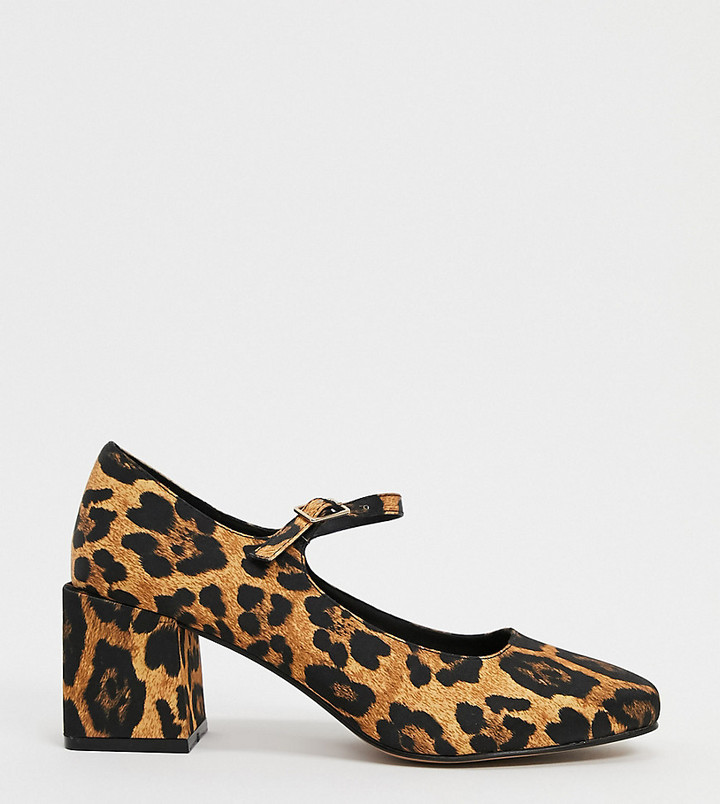 ASOS DESIGN Wide Fit Willing mary-jane block heels in leopard - ShopStyle  Shoes