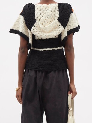 Batsheva Hooded Crochet Short-sleeve Sweater - Cream Brown