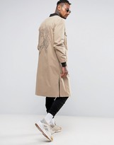 Thumbnail for your product : ASOS Extreme Longline Bomber Jacket With Tiger Print In Stone