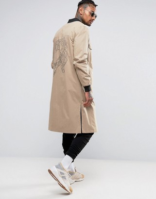 ASOS Extreme Longline Bomber Jacket With Tiger Print In Stone