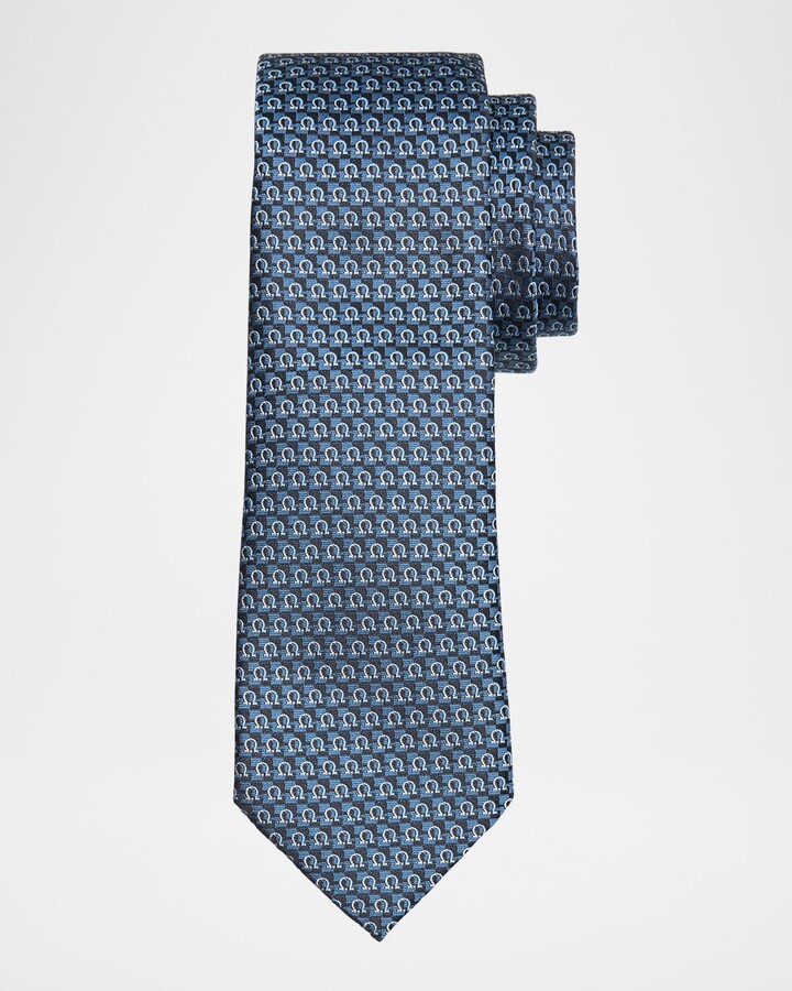 Ferragamo Men's Gancini Printed Silk Tie