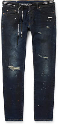 Off-White Off White Skinny-Fit Distressed Stretch-Denim Jeans - Men - Blue