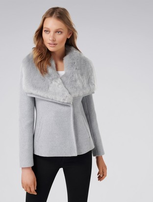 grey biker jacket with fur