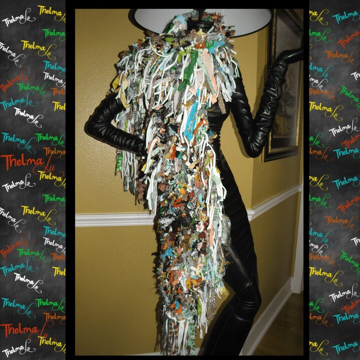 Etsy Fringe Long Scarf Multi Mixed Colors Wrap Shawl Cape Custom Made Upcycled Unisex Wear Many Ways