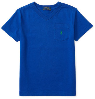 Ralph Lauren Childrenswear Cotton Jersey V-Neck Tee, Blue, Size 2-4