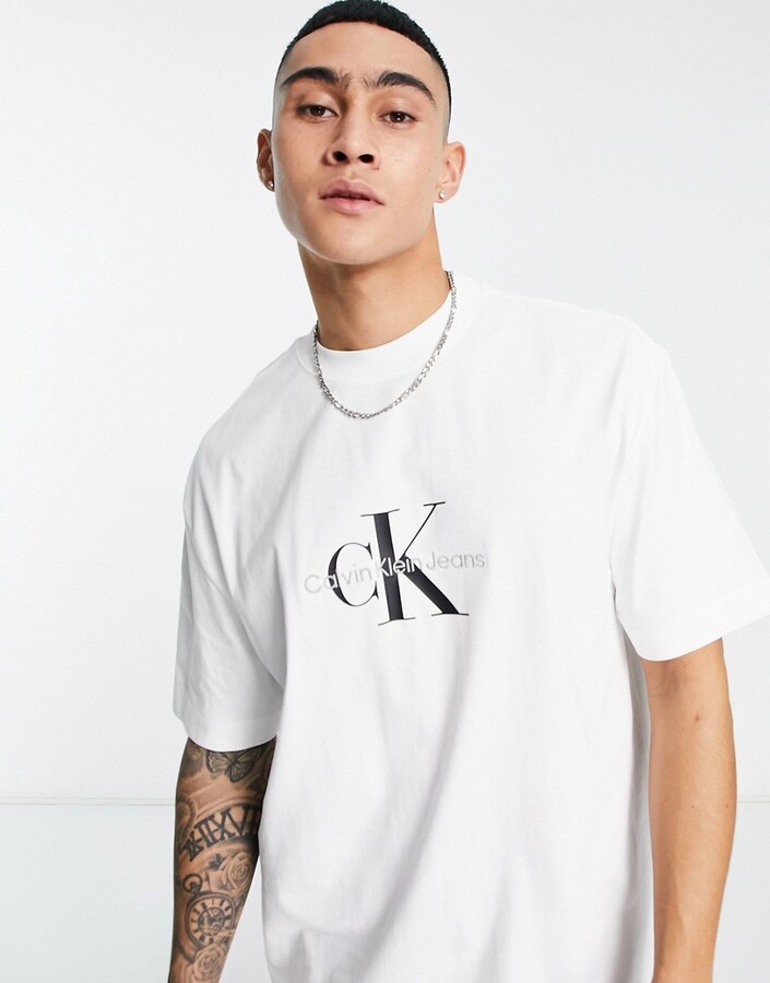 Calvin Klein Jeans monogram chest logo oversized t-shirt in white -  ShopStyle