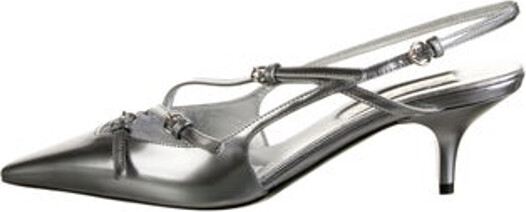 Miu Miu Leather Slingback Pumps Metallic & Silver Pointed-Toes Multistrap Designer