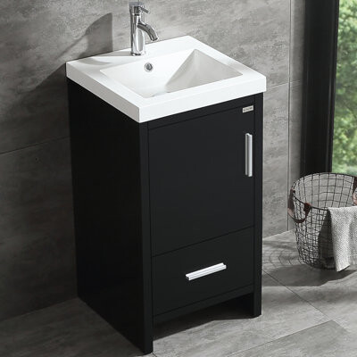 wonline 18'' High-gloss Single Bathroom Vanity with Ceramic Top