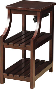 Side Table With Port And Storage Space - Rectangular Wooden For Living Area 15.5" W X 24.5" H 19.5" D Two Slatted Shelves Organization Ports Ample Sol