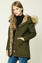 Thumbnail for your product : Forever 21 Longline Leopard Parka Jacket
