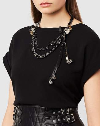 Coach Studded Tea Rose Woven Charm Necklace