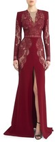 Thumbnail for your product : ZUHAIR MURAD Mirai Lace Long-Sleeve Crepe Slit Gown