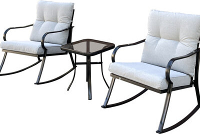 Ebern Designs Patio Bistro Rocker In - Cushion Clips Soft Cushions Metal With Stable Construction For Pool Area