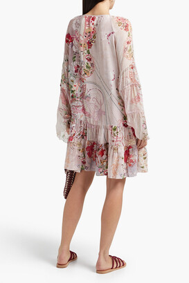 Camilla Crepon-paneled embellished printed silk crepe de chine mini dress