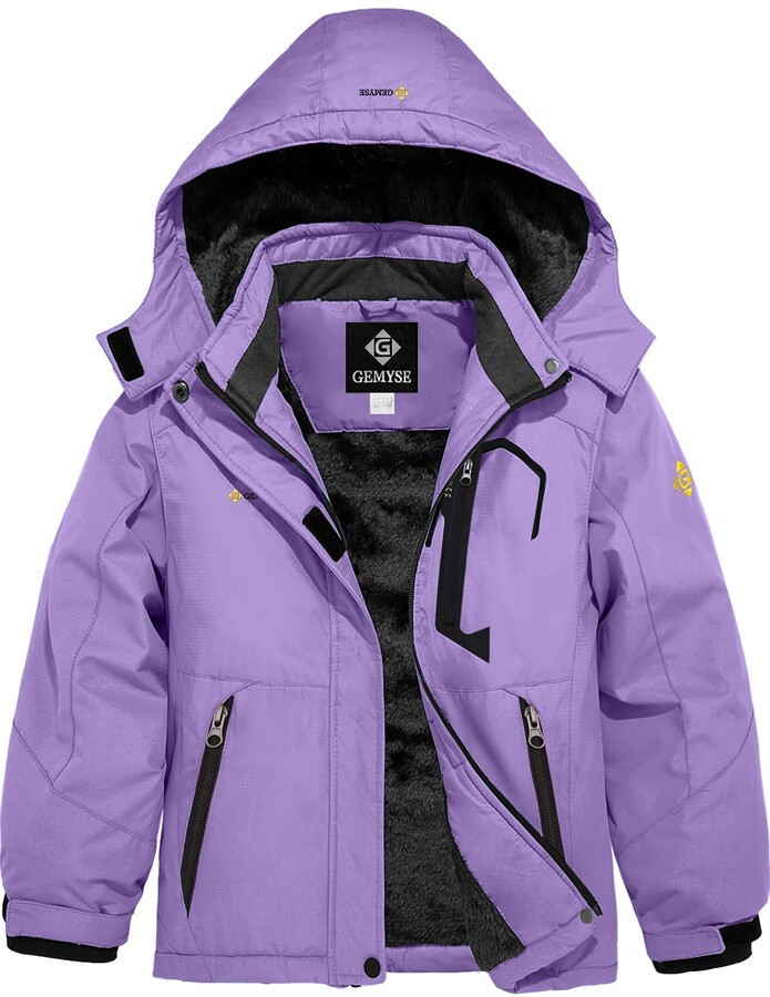 GEMYSE Girl's Winter Waterproof Ski Jacket Mountain Windproof Fleece Coat  with Hood (Light Purple 14/16) ShopStyle