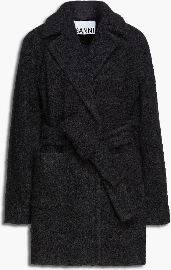 Ganni Double-breasted belted wool-blend bouclé coat - ShopStyle