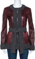 Thumbnail for your product : Dolce & Gabbana Burgundy Lamb Leather Rib Knit Trim Jacket M