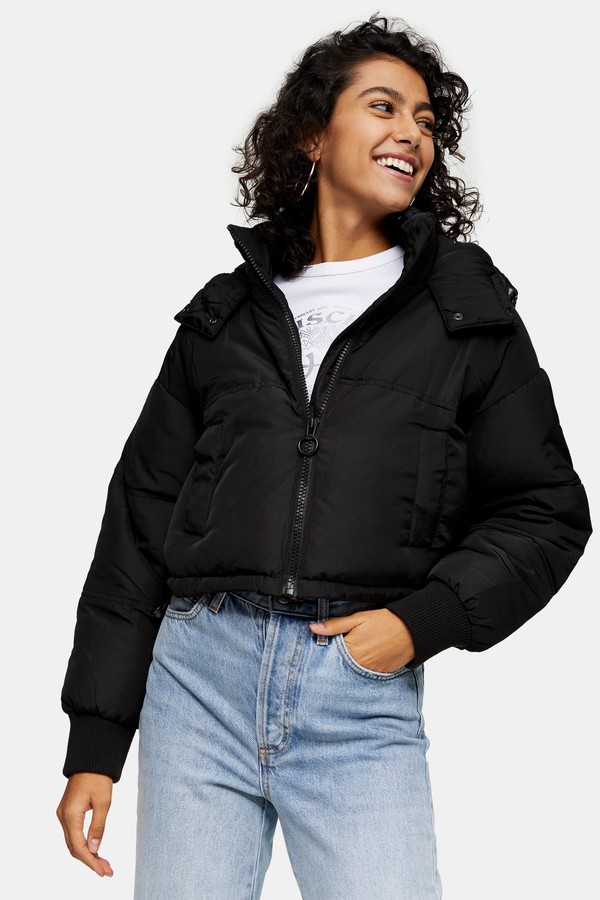 Topshop Black Cropped Padded Puffer Jacket - ShopStyle