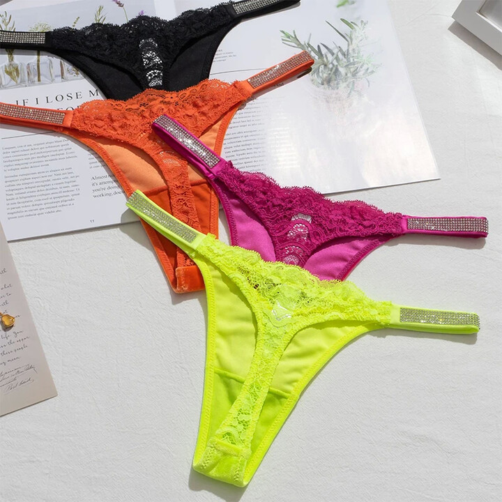 New Women & apos;s Panties Victoria Rhinestone Lingerie Velvet Lace Female Underwear Low Rise Thongs Secret T Back Tanga Underpanties