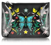 Mary Katrantzou Graphic Butterfly Black Nappa Leather Pouch