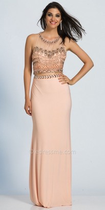 Dave and Johnny Mock Two Piece Beaded Illusion Racer Back Prom Dress