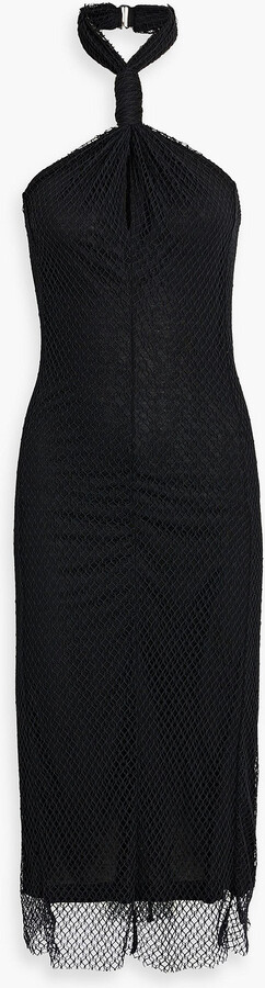 Helmut Lang Twisted fishnet halterneck midi dress