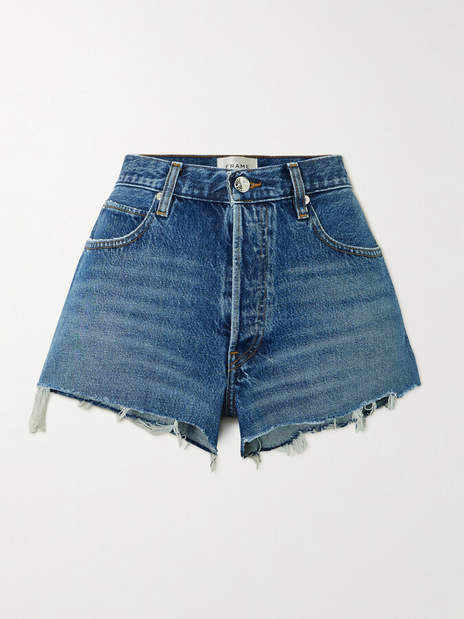 Frame The Hang Distressed Denim Shorts - Blue