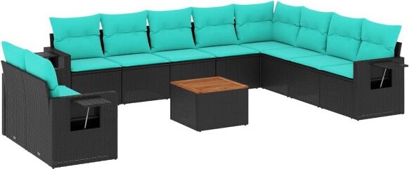 VidaXL vidaXL11PieceGardenSofaSetwithCushionsBlackPolyRattan