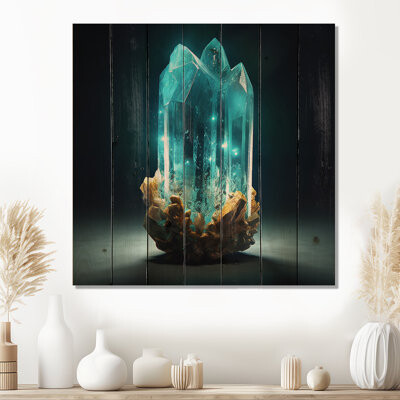 Everly Quinn Turquoise Gold Vibrant Stones On Wood Print