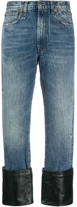 jeans with leather front