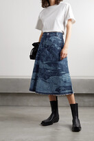 Thumbnail for your product : RED Valentino Frayed Printed Denim Midi Skirt
